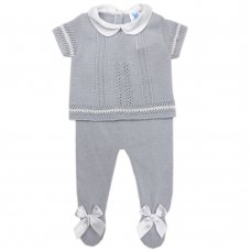 MC726-Grey: Baby Double Bow Knitted 2 Piece Set (0-9 Months)